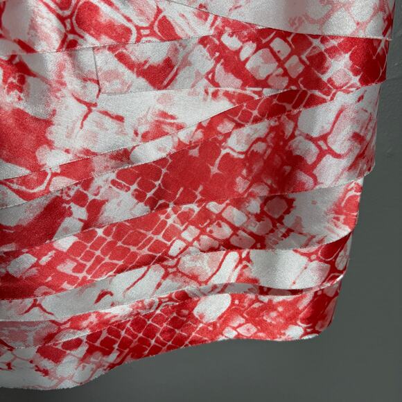 Bebe Y2K Red & White Patterned Tattered Ruffle Strapless Bodycon Dress - Small - Picture 3 of 7